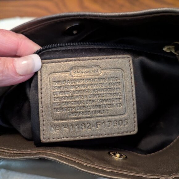 Coach Ashley F17605 Metallic Leather Shoulder Crossbody Bag Purse Bronze Gold - Picture 12 of 13